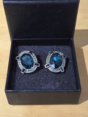 Heidi Daus Deep Teal Crystal Oval Clip-on Earrings & Bracelet